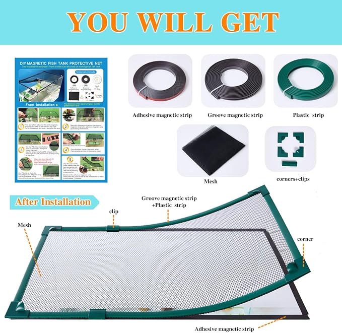 Magnetic Fish Tank Lid Fish Tank Cover for Preventing Fish from Jumping Out 39” x 19” (100x50CM) The Size can be Adjusted Smaller PAWPICO