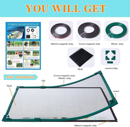 Magnetic Fish Tank Lid Fish Tank Cover for Preventing Fish from Jumping Out 39” x 19” (100x50CM) The Size can be Adjusted Smaller PAWPICO