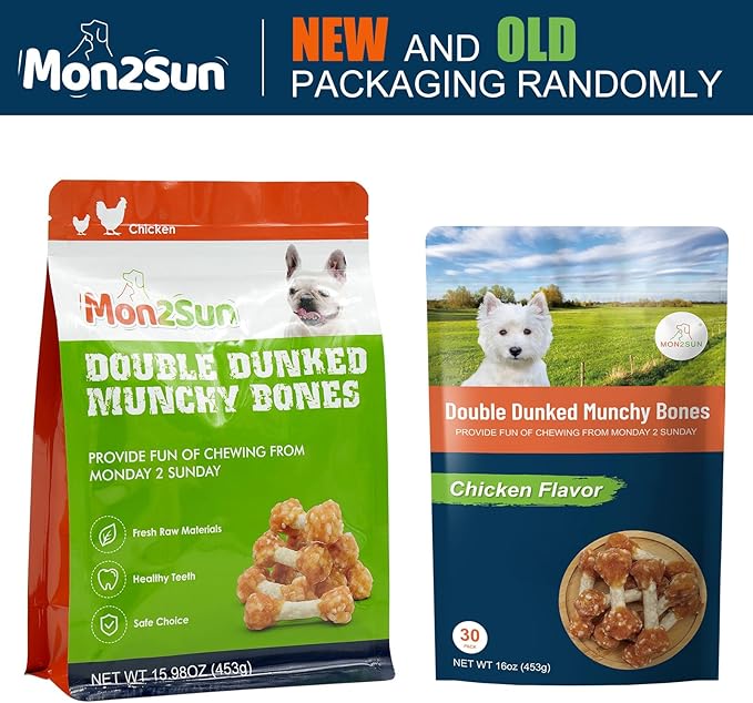 MON2SUN Dog Treats, 16oz Mini Rawhide Dog Chews, Chicken Dumbbells with Rice for Small Dogs & Toy Breed, Crunchy and Healthy (2.5 Inch 30 Count) - PAWPICO