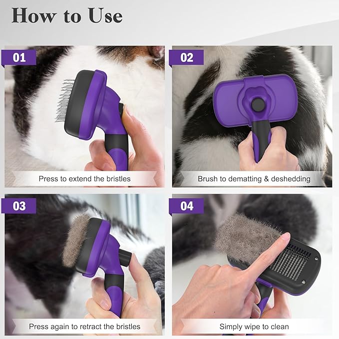 Swihauk Self Cleaning Slicker Brush for Dogs & Cats, Skin Friendly Pet Grooming for Shedding, Deshedding, and Hair Removal - Puppy Brush for Long Haired Pets, Pet Supplies, Purple - PAWPICO