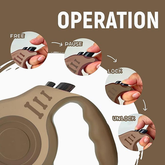 Retractable Dog Leash Automatic Telescopic Tractor Dog Tape, Pet Tape 10/16 FT Durable and Convenient, with Folding Bowl, Dispenser, Rubbish Bags, Suitable for Small and Medium Dogs LIEVUIKEN