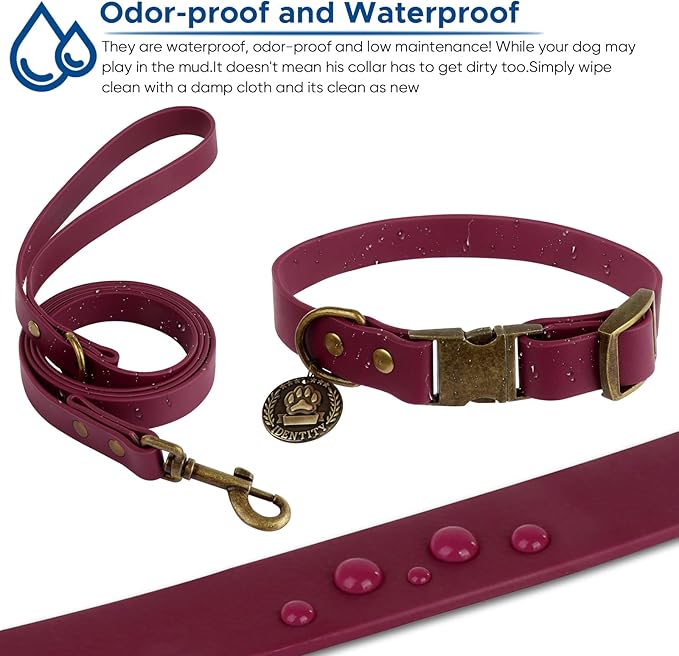 Wisedog Dog Collar and Leash Set Combo: Adjustable Durable Pet Collars with Dog Leashes for Small Medium Large Dogs,Includes One Bonus of Poop Bag Holder (XS, Burgundy) WisedogPetSupplies