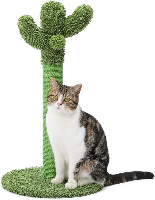 Made4Pets Cat Scratching Post, 25.6" Cactus Cat Scratcher Kitten Scratch Post with Sisal Rope for Indoor Cats Claw Scratcher, Vertical Green Cat Tree with Dangling Ball for Kitties Medium - PAWPICO