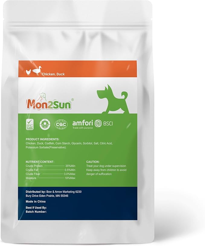 MON2SUN Dog Treats, Triple Flavor Jerky Twist Sticks, 5-7 Inch Chicken Duck and Codfish Sticks Dog Chews for Small Dogs, Healthy Dog Snacks, 17.64 oz (25 Count-Pack of 1) - PAWPICO