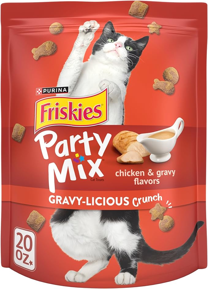 Purina Friskies Cat Treats, Party Mix Gravy-licious Crunch Chicken and Gravy Flavors - 20 oz. Pouch PurinaTreats