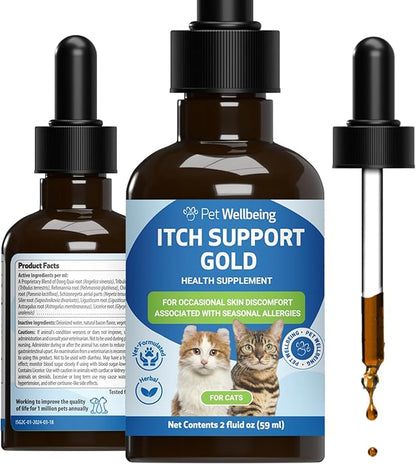 Pet Wellbeing Itch Support Gold for Cats - Occasional Itching, Scratching, and Hot Spots, Environmental and Seasonal Allergies, Dong Quai - Veterinarian-Formulated Herbal Supplement 2 oz (59 ml) PetWellbeing