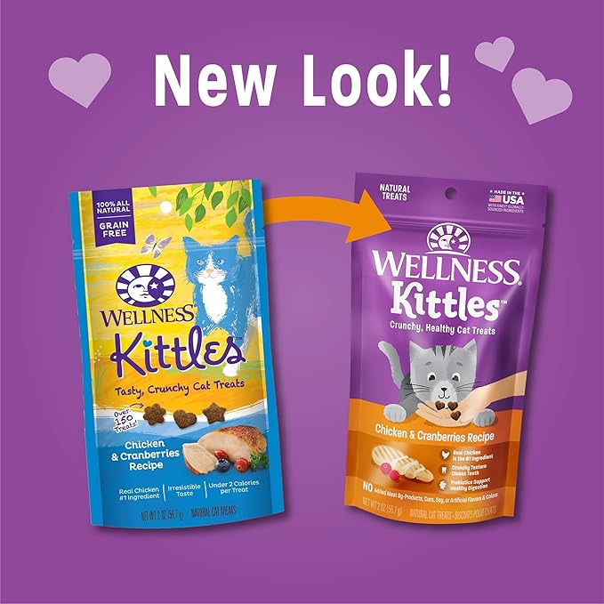 Wellness Kittles Crunchy Natural Grain Free Cat Treats, Chicken & Cranberries Recipe, All Life Stages, 2-Ounce Bag (Pack of 3) WellnessNaturalPetFood
