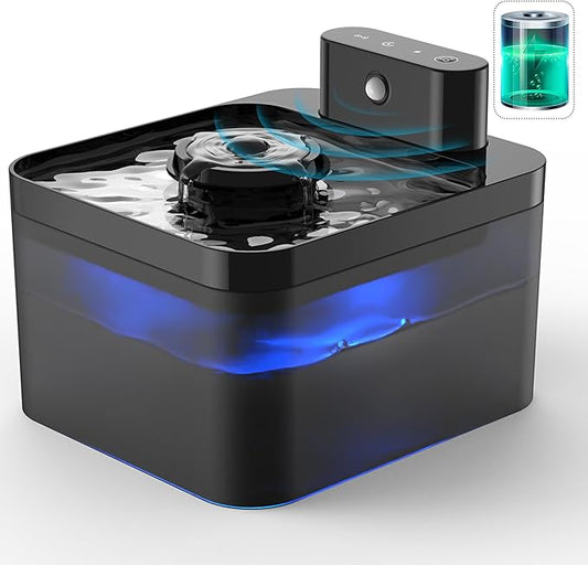 Wireless Cat Water Fountain: Pet Water Fountain Battery Operated,Cat Water Fountain with Motion Sensor,2L/67oz Automatic Cat Fountain for Drinking with Quiet Pump Inside Easy Clean BPA-Free - PAWPICO
