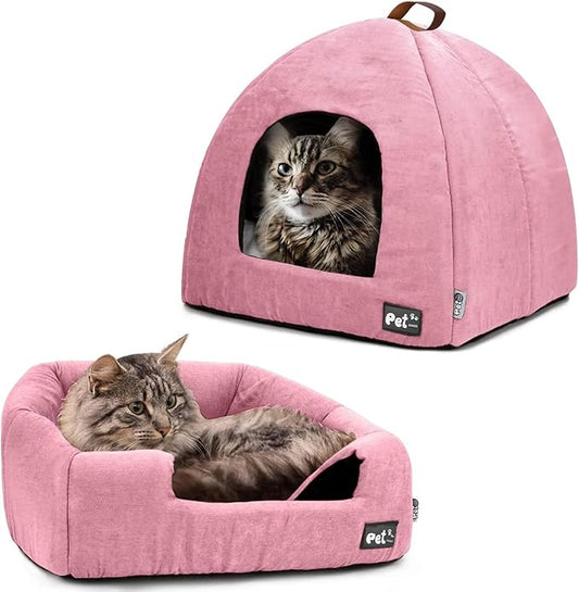 Cat Beds for Indoor Cats -Premium Pet Beds for Cats and Small Dogs, Cat Bed Cave, Comfortable Covered Cat Bed, Cat Tent, Kitten Bed, Small Animal Bed and Cat Hut with Cushioned Pillow (Large, Pink) - PAWPICO