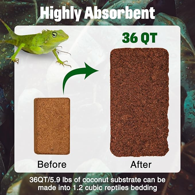 PINVNBY 6 Pack Natural Compressed Coconut Fiber Substrate, Coconut Coir, Coconut Fiber Brick, Coconut Husk Terrarium Bedding for Reptile, Bearded Dragon, Turtle, Hermit Crab, Snake, Lizards PINVNBY