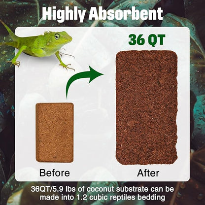 PINVNBY 6 Pack Natural Compressed Coconut Fiber Substrate, Coconut Coir, Coconut Fiber Brick, Coconut Husk Terrarium Bedding for Reptile, Bearded Dragon, Turtle, Hermit Crab, Snake, Lizards PINVNBY