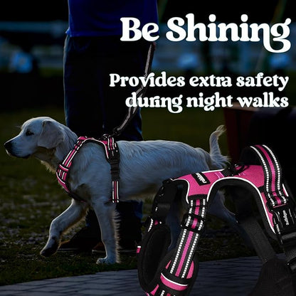 rabbitgoo Dog Harness for Large, No Pull Pet Harness with 3 Buckles, Adjustable Soft Padded Pooch Vest with Instant Control Handle, Easy Walking Reflective Pet Vest for Extra Large Dogs,Rose Pink, XL rabbitgoo