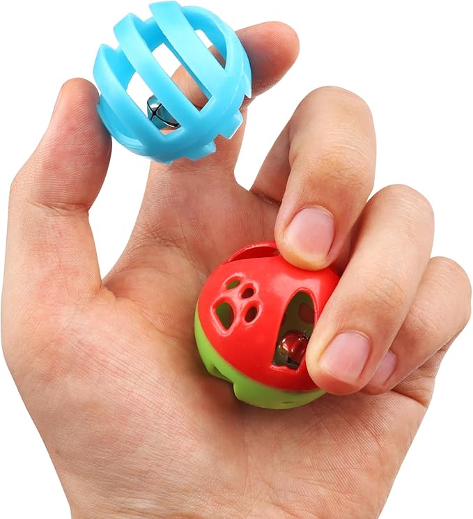 24pcs Value Pack Plastic Ball Cat Toys Lattice Balls with Bell Jingle Kitten Toy Rainbow Ball, Gift Box Styles - PAWPICO