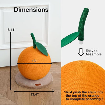 VETRESKA Orange Cat Scratching Post, Cute Cat Scratcher with Sisal Rope, Vertical Cat Scratch Post for Indoor Cat and Kitten, Cat Scratching Ball - PAWPICO