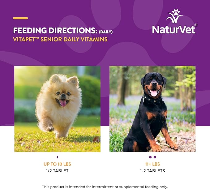 NaturVet VitaPet Senior Daily Vitamins Plus Glucosamine, Dog Multivitamin Supplement, Chewable Tablets, Time Release, Made in The USA with Globally Source Ingredients 180 Count NaturVet