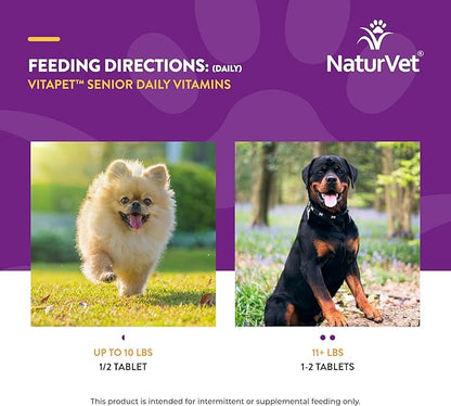 NaturVet VitaPet Senior Daily Vitamins Plus Glucosamine, Dog Multivitamin Supplement, Chewable Tablets, Time Release, Made in The USA with Globally Source Ingredients 180 Count NaturVet