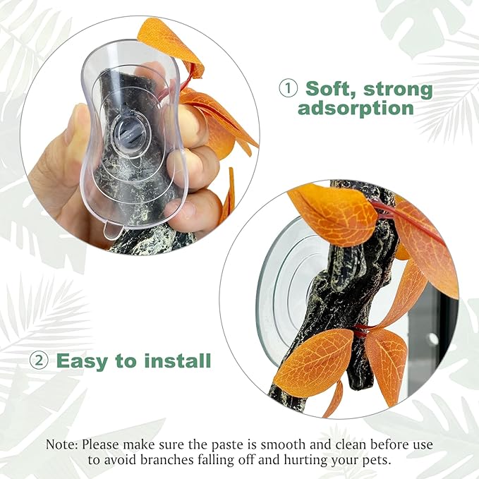 Fhiny Snake Climbing Branch, 2 PCS Resin Reptile Branches for Climbing with Suction Cups Reptile Tank Decor Accessories Frog Terrarium Plants for Corn Snake Frog Bearded Dragon Lizard Gecko Fhiny