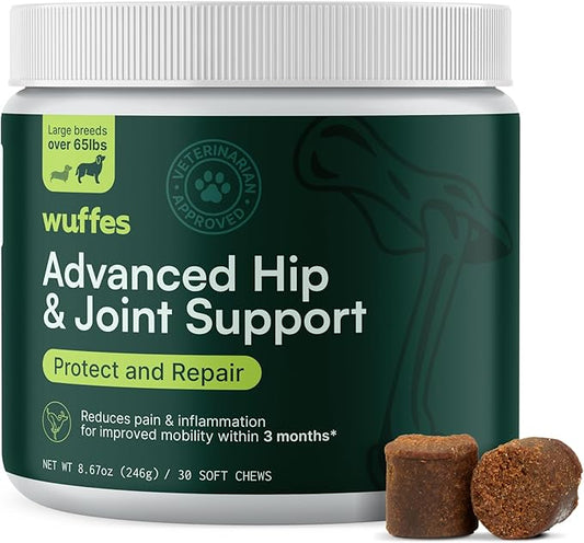 Wuffes Chewable Dog Hip & Joint Supplement - Glucosamine & Chondroitin Chews - Dog Joint Supplements & Vitamins - Extended Joint Care (Large Breed (Over 65 lbs), 30 Chews (Pack of 1)) Wuffes