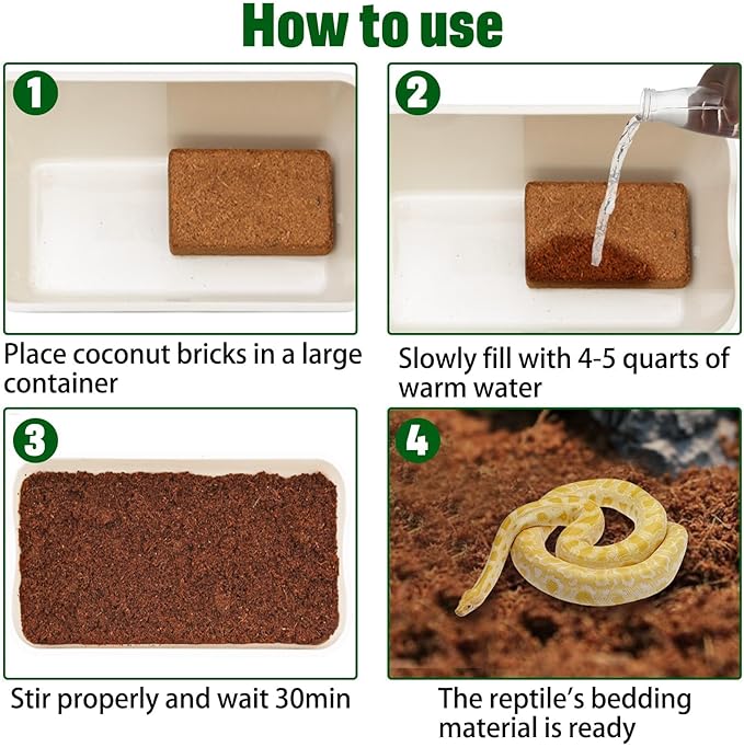 PINVNBY 4 Pack Natural Compressed Coconut Fiber Substrate, Coconut Coir, Coconut Fiber Brick, Coconut Husk Terrarium Bedding for Reptile, Bearded Dragon, Turtle, Hermit Crab, Snake, Lizards PINVNBY