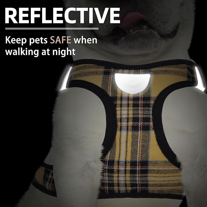 PUPTECK Adjustable Dog Harness Collar and Leash Set Step in No Pull Pet Harness for Small Medium Dogs Puppy and Cats Outdoor Walking Running, Soft Mesh Padded Reflective Vest Harnesses, Yellow, XL PUPTECK