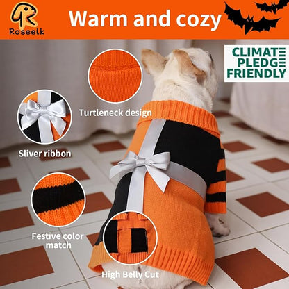 Dog Halloween Sweater for Small Size Dog - Puppy Gift Medium Warm Pumpkin Clothes in Winter, Turtleneck Pullover Design for Male Girl Pet, Doggies, Cat, Kitten Pug Bulldog (S, Orange, Black) - PAWPICO