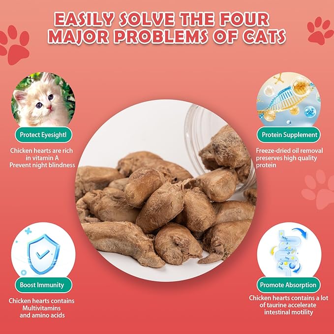 Chicken Hearts Dog Treats - Freeze Dried Chicken Heart Cat Treats Single Ingredient All Natural High Protein Pet Treats（3.5OZ） - PAWPICO