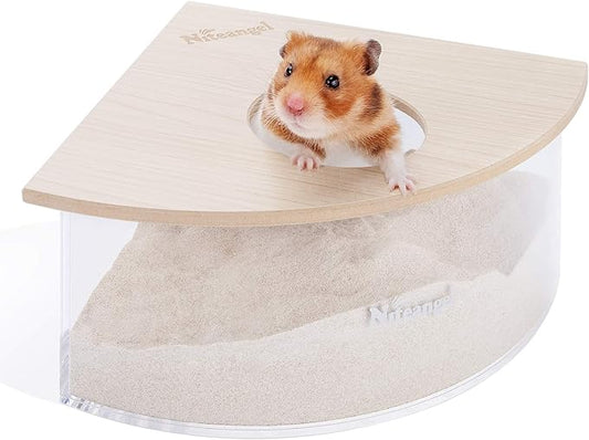 Niteangel Animal Sand-Bath Box: - Acrylic Critter's Sand Bath Shower Room & Digging Sand Container for Hamsters Mice Lemming Gerbils or Other Small Pets (Triangle, Burlywood) Niteangel