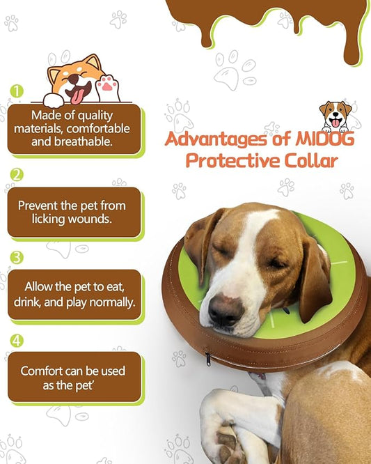 Dog Cone Collar for Small Medium Large Dogs for After Surgery, Pet Inflatable Neck Donut Collar Soft Protective Recovery Cone for Dogs and Cats-Alternative E Collar Does Not Block Vision-Kiwifruit,M MIDOG