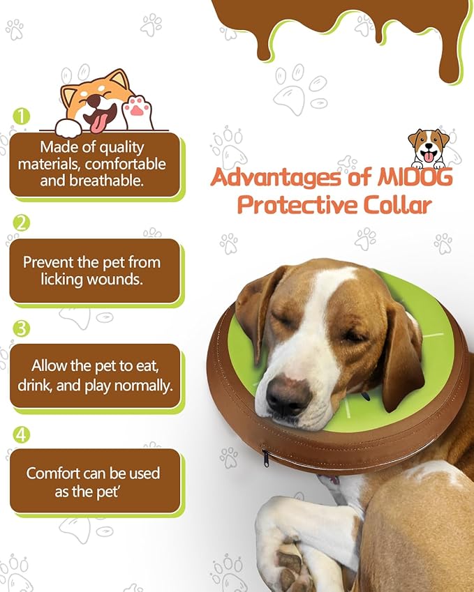 Dog Cone Collar for Small Medium Large Dogs for After Surgery, Pet Inflatable Neck Donut Collar Soft Protective Recovery Cone for Dogs and Cats-Alternative E Collar Does Not Block Vision-Kiwifruit,XL MIDOG