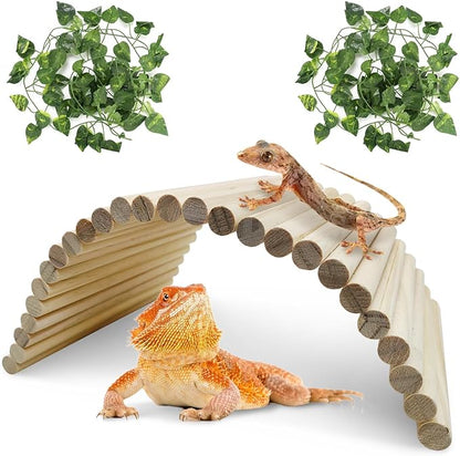Hamiledyi Hides for Tortoises Wood Bendy Bridge Reptile Hide Climbing Ladder Hide Cave Turtle Habitat Decor for Lizards Gecko Spiders Snakes (11.37" X 5.9") Hamiledyi