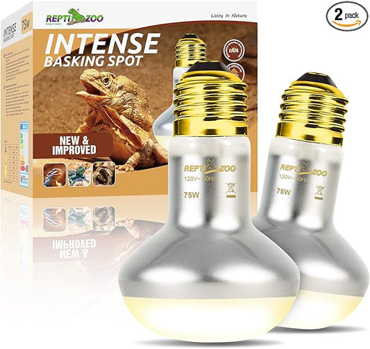 REPTI ZOO 2 Pack Heat Lamp 75W, Intense Basking Spot Simulated Natural Sunlight Heating Lamp Bulb, Heat Emitter UVA Heat Lamp Bulb for Reptile Chickens Pet Brooder REPTIZOO