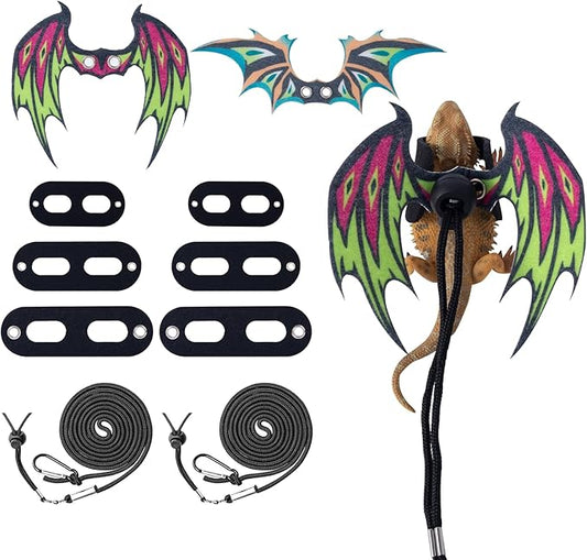 2 Pack Bearded Dragon Lizard Harness Leash Set, Adjustable Reptile Lizard Leashes with Adorable Dinosaur Wing for Geckos, Chameleon, Lizard COMSUN