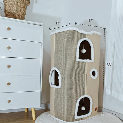 4-Level Cat House for Indoor Cats, Large Adult Cat Peekaboo Cave Bed Cats Cube Houses with Scratch Pad Cat Towers Cute Kitten Condo Hideaway Hut for Multi Pets Under 55 lbs Beige - PAWPICO