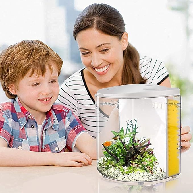 Small Fish Tank 1.2 Gallon Betta Fish Tank with Filter and Light for Shrimp, Jellyfish, Goldfish, Aquarium Starter Kit for Home, Office, Room, Decorative Desktop Yochaqute