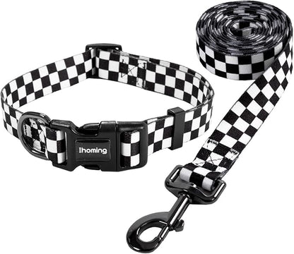 Ihoming Dog Collar and Leash Set for Daily Outdoor Walking Running Training, Chess Board Design for Large Boys Girls Dogs Cats Pets, L-Up to 80LBS Ihoming