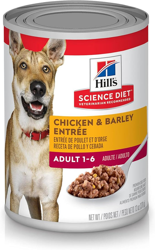 Hill's Science Diet Adult 1-6, Adult 1-6 Premium Nutrition, Wet Dog Food, Chicken & Barley Loaf, 13 oz Can, Case of 12 - PAWPICO