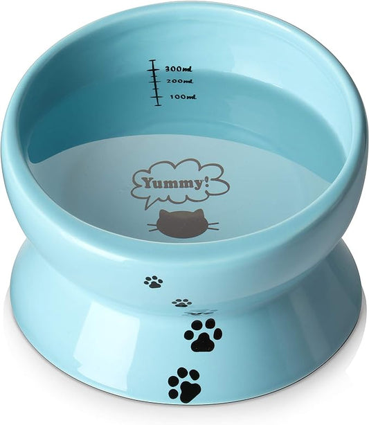 Y YHY Ceramic 15 Ounce Slanted Cat Food Water Bowl, Lake Blue - PAWPICO