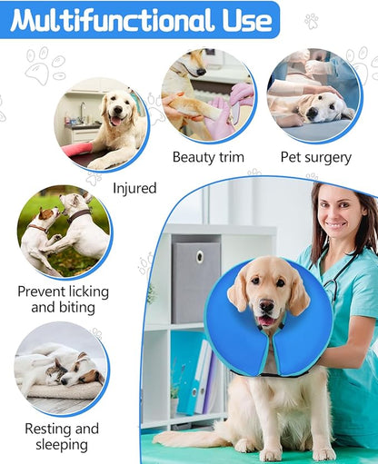 Dog Cone Collar for Small Medium Large Dogs for After Surgery, Pet Inflatable Neck Donut Collar Soft Protective Recovery Cone for Dogs and Cats-Alternative E Collar Does Not Block Vision-GreenBlue,L MIDOG