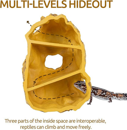 REPTIZOO Reptile Hide Hookable Multi-Levels Hideout Resin Reptile Cave Bearded Dragon Hideout Reptile Terrarium Accessories Decor for Reptiles, Amphibians, Snakes, Lizards,Leopard Gecko REPTIZOO