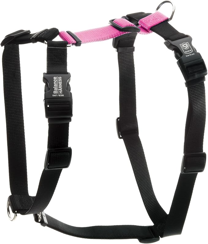 Blue-9 Buckle-Neck Balance Harness, Fully Customizable Fit No-Pull Harness, Ideal for Dog Training and Obedience, Made in The USA, Hot Pink, Medium Blue-9