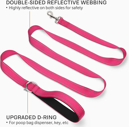 Joytale Double-Sided Reflective Dog Leash, 6 FT/5 FT/4 FT, Padded Handle Nylon Heavy Duty Leashes for Small & Medium Dogs Walking, Hotpink, 6FT Joytale