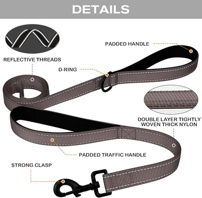 Joytale Dog Leash Heavy Duty for Large Dogs That Pull, Double Handle for Traffic Control, Double-Sided Reflective Leashes for Large Medium Dogs Night Safety, 4FT, Brown Joytale