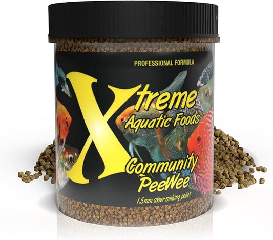 Xtreme Community Peewee 1.5mm Pellets: Slow Sinking & Ideal for Community Fish - Boosts Immune & Digestive Health, Enhances Color & Energy, Max Protein Fish Food – USA Farm Grown (10oz) XtremeAquaticFoods