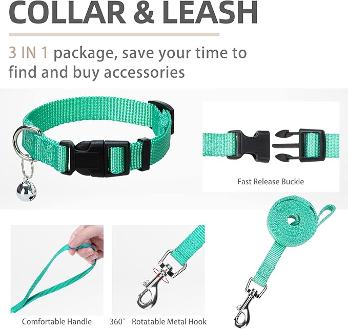 PUPTECK Adjustable Dog Harness Collar and Leash Set Step in No Pull Pet Harness for Small Medium Dogs Puppy and Cats Outdoor Walking Running, Soft Mesh Padded Reflective Vest Harnesses, Solid Green XS PUPTECK