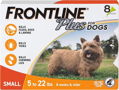 FRONTLINE Plus for Dogs Flea and Tick Treatment (Small Dog, 5-22 lbs.) 8 Doses (Orange Box) FRONTLINE%C2%AEBrandProducts