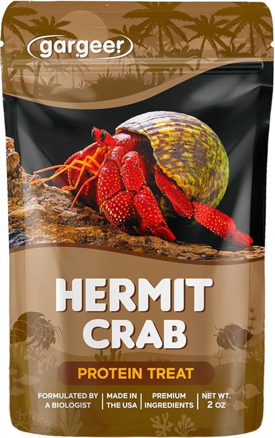 Hermit Crab Protein Treat. Non-GMO Premium Ingredients, to Meet All Protein and Support Strength and Growth. 2oz Granular Textured ‘Surprise Your Crab’ Meal. Enjoy! Gargeer