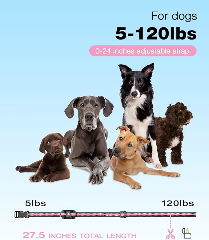 Bousnic Dog Shock Collar - 3300Ft Dog Training Collar with Remote for 5-120lbs Small Medium Large Dogs Rechargeable Waterproof e Collar with Beep (1-8), Vibration(1-16), Safe Shock(1-99) (LightPink) BOUSNIC