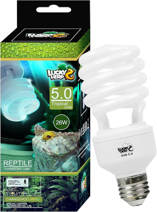 LUCKY HERP Reptile UVA UVB Light 5.0 26W Compact Fluorescent Tropical Terrarium Lamp LUCKYHERP
