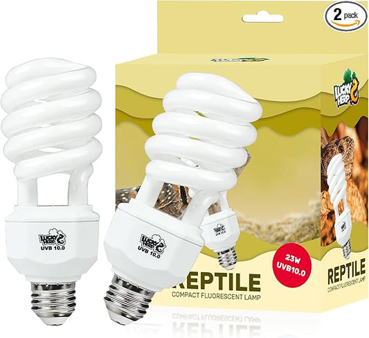 LUCKY HERP 2 Pack UVA UVB Reptile Light, 23W 10.0 UVB Bulb for Desert Reptiles, Compact Fluorescent Terrarium Lamp, Reptile UVB Bulb for Bearded Dragon, Lizard, Tortoise LUCKYHERP