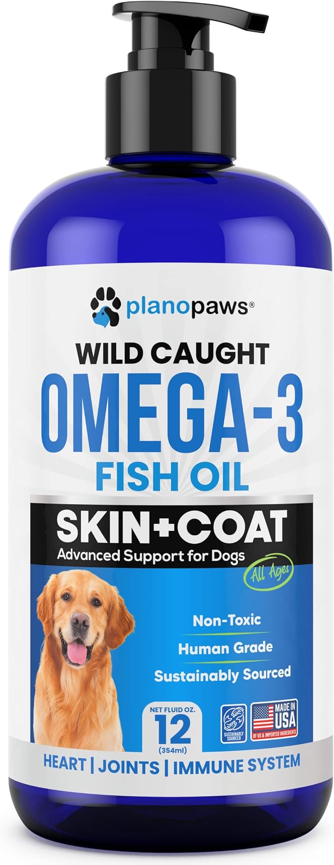 Omega 3 Fish Oil for Dogs - Better Than Salmon Oil for Dogs - Dog Fish Oil Supplement - Reduce Shedding & Itching - Supports Joints, Brain, Heart Health- Dog Skin and Coat Supplement - Fish Oil Liquid planopaws